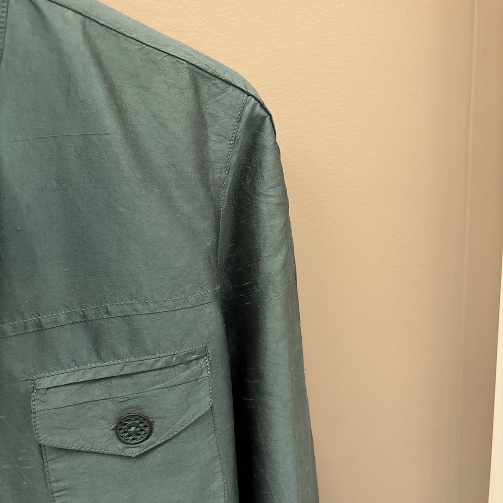 Nic & Zoe Silk Jacket Women's L Sea Green Jacket Button Up Pockets Braid Tassels - Picture 15 of 16